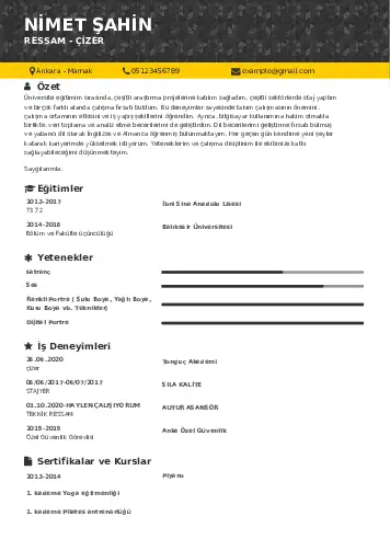 Ressam Cv Örnekleri cv indir